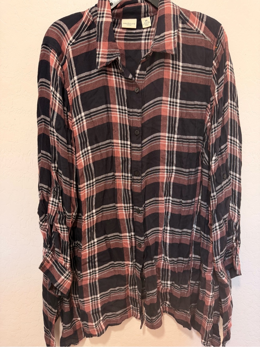 Westbound plus size 2X Plaid Button-Up Shirt black pink western long sleeve
